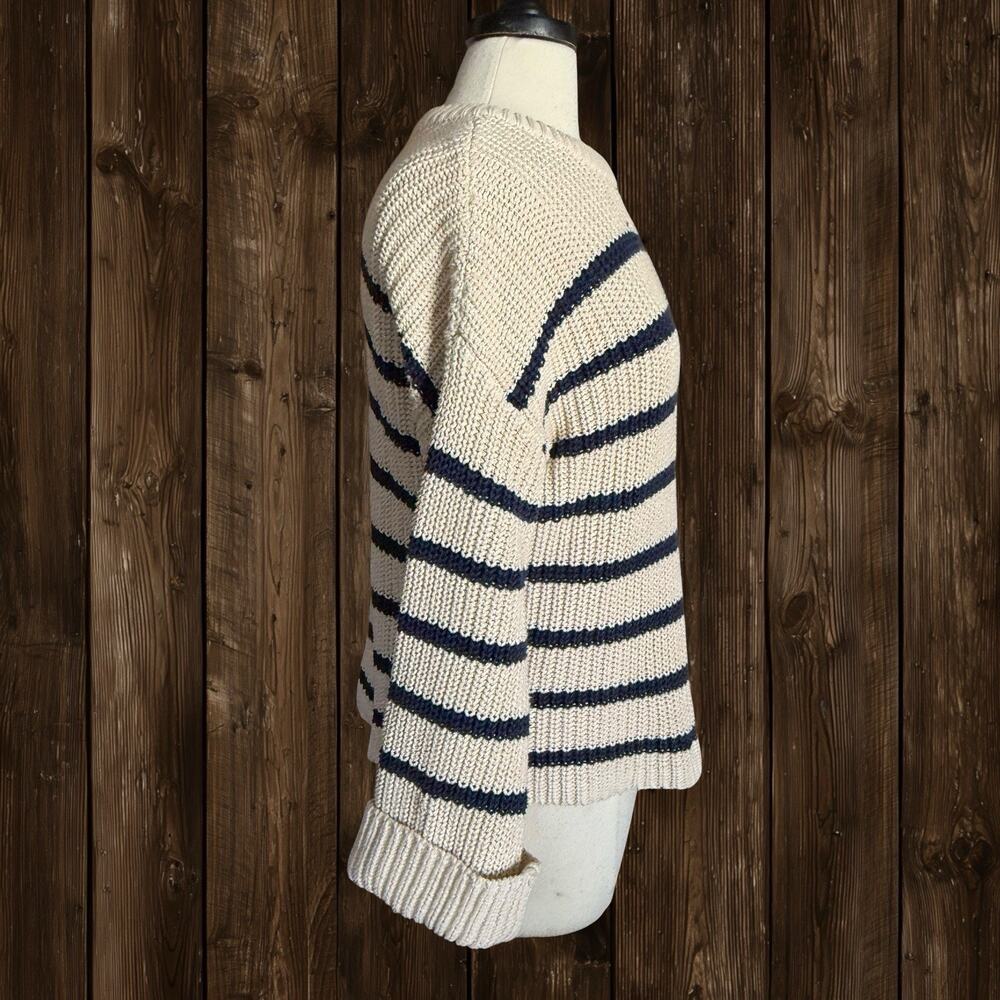 525 America Sweater Striped Cropped‎ Oversize 43" Bust XS 100% Cotton Cream Navy - Picture 2 of 10